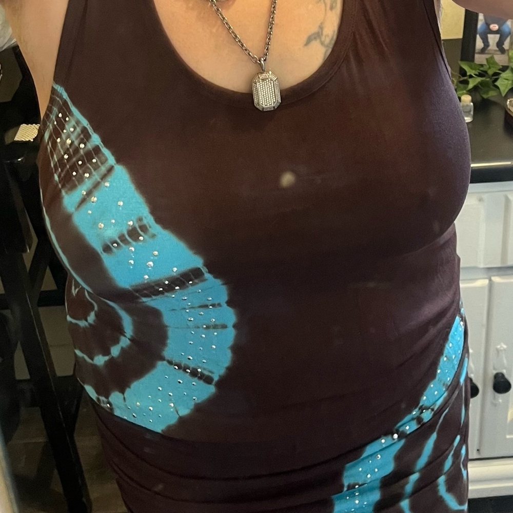 VENUS Brown and Blue Tie-Dye Tank Top dress